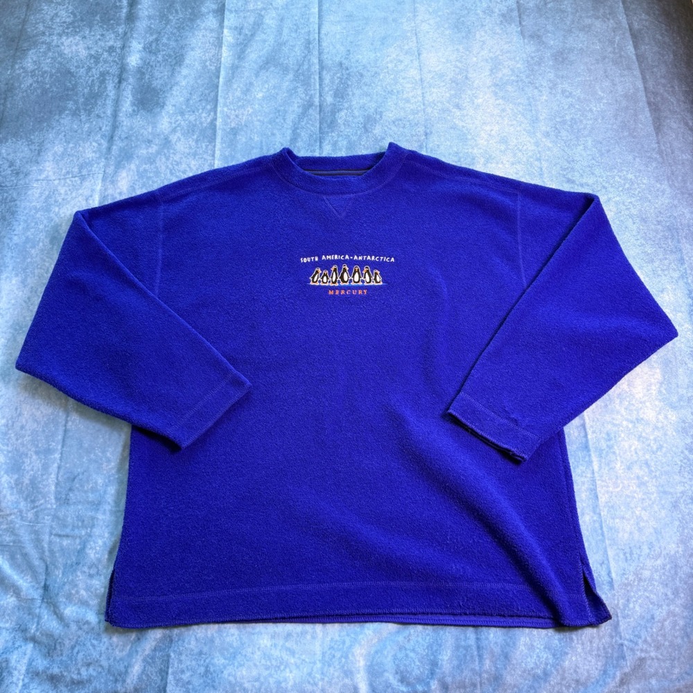 Vintage Gear For Sports Penguin Fleece Pullover Large Blue Embroidered 90s